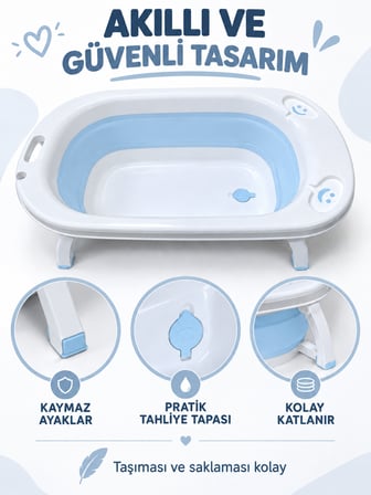 Beylini Katlanabilir Bebek Küveti Soft Silikon Destekli Banyo Akordion Duş Oyun Alanı