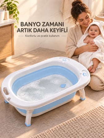 Beylini Katlanabilir Bebek Küveti Soft Silikon Destekli Banyo Akordion Duş Oyun Alanı