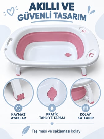 Beylini Katlanabilir Bebek Küveti Soft Silikon Destekli Banyo Akordion Duş Oyun Alanı