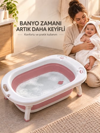 Beylini Katlanabilir Bebek Küveti Soft Silikon Destekli Banyo Akordion Duş Oyun Alanı