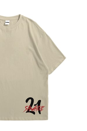 Kadın Erkek Bej 21 Savage Savage Mode Baskılı Oversize Bisiklet Yaka Kısa Kollu Tişört