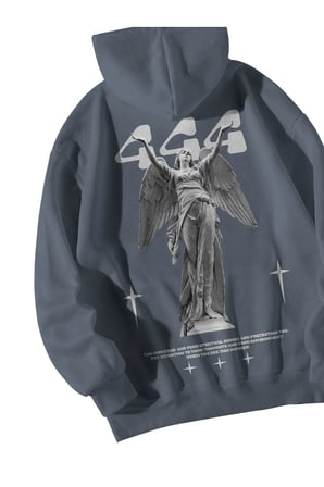 Antrasit Unisex Oversize Hoodie - Manifest 444 Protection Baskılı Kanguru Cepli Sweatshirt