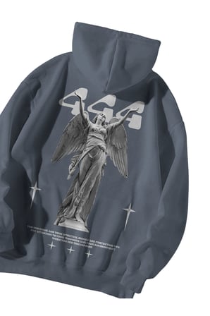 Antrasit Unisex Oversize Hoodie - Manifest 444 Protection Baskılı Kanguru Cepli Sweatshirt