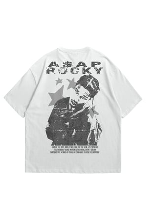 Kadın Erkek Beyaz Asap Rocky Baskılı Oversize Bisiklet Yaka Kısa Kollu T-Shirt