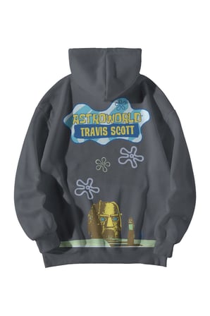 Kadın Erkek Antrasit Astroworld Travis Scott Baskılı Oversize Kapşonlu Kanguru Cepli Hoodie