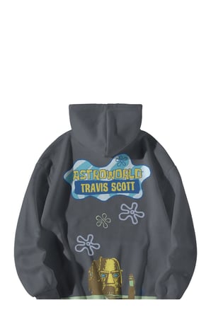 Kadın Erkek Antrasit Astroworld Travis Scott Baskılı Oversize Kapşonlu Kanguru Cepli Hoodie