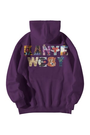 Kadın Erkek Mor Kanye West Typography Baskılı Oversize Kapşonlu Kanguru Cepli Hoodie