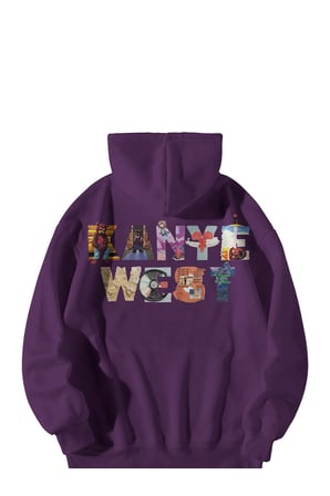 Kadın Erkek Mor Kanye West Typography Baskılı Oversize Kapşonlu Kanguru Cepli Hoodie