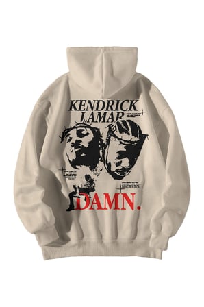 Krem Unisex Oversize Hoodie - Kendrick Lamar Damn Baskılı Kanguru Cepli Streetwear Sweatshirt