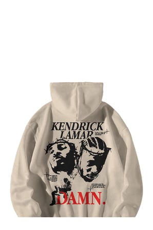 Krem Unisex Oversize Hoodie - Kendrick Lamar Damn Baskılı Kanguru Cepli Streetwear Sweatshirt