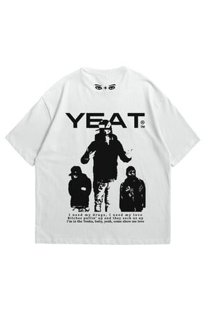 Kadın Erkek Beyaz Yeat Baskılı Oversize Bisiklet Yaka Kısa Kollu T-Shirt