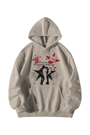 Kadın Erkek Krem Dont Give Up Baskılı Ebstar Oversize Kapşonlu Kanguru Cepli Sweatshirt Hoodie