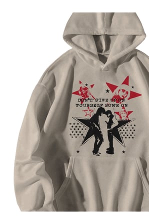 Kadın Erkek Krem Dont Give Up Baskılı Ebstar Oversize Kapşonlu Kanguru Cepli Sweatshirt Hoodie