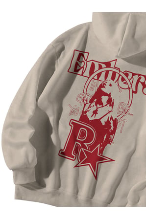 Kadın Erkek Krem Embers Baskılı Ebstar Oversize Kapşonlu Kanguru Cepli Sweatshirt Hoodie