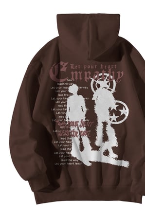 Kadın Erkek Kahverengi Empathy Baskılı Ebstar Oversize Kapşonlu Kanguru Cepli Sweatshirt Hoodie