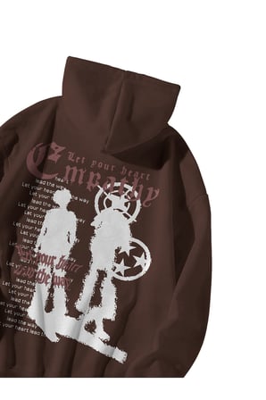 Kadın Erkek Kahverengi Empathy Baskılı Ebstar Oversize Kapşonlu Kanguru Cepli Sweatshirt Hoodie