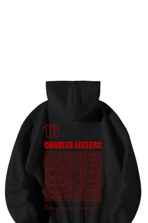 Siyah Unisex Oversize Hoodie - F1 Legend Charles Leclerc Baskılı Kanguru Cepli Streetwear Sweatshirt