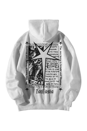 Kadın Erkek Beyaz Fantasia Baskılı Ebstar Oversize Kapşonlu Kanguru Cepli Sweatshirt Hoodie