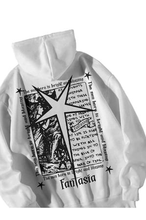 Kadın Erkek Beyaz Fantasia Baskılı Ebstar Oversize Kapşonlu Kanguru Cepli Sweatshirt Hoodie