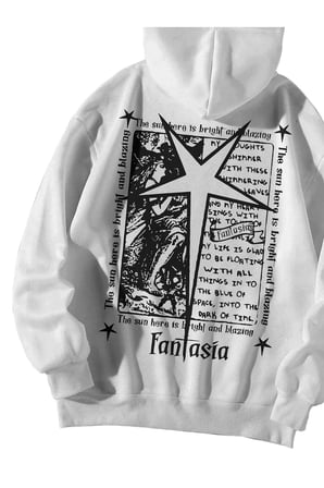Kadın Erkek Beyaz Fantasia Baskılı Ebstar Oversize Kapşonlu Kanguru Cepli Sweatshirt Hoodie