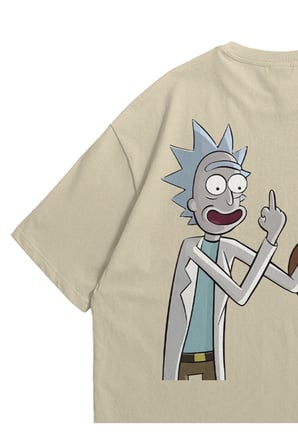 Kadın Erkek Bej  Rick and Morty Baskılı Oversize Bisiklet Yaka Kısa Kollu T-Shirt