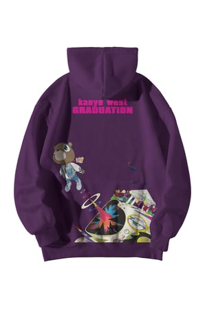 Kadın Erkek Mor Kanye West Graduation Baskılı Oversize Kapşonlu Kanguru Cepli Hoodie