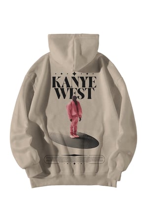Krem Unisex Oversize Hoodie - Kanye West Poster Baskılı Oversize Kapşonlu Kanguru Cepli Hoodie