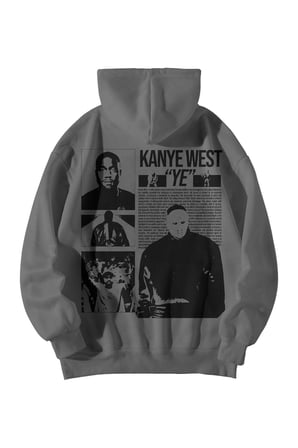 Antrasit Unisex Oversize Hoodie - Kanye West YE Poster Baskılı Kanguru Cepli Kapüşonlu Sweatshirt