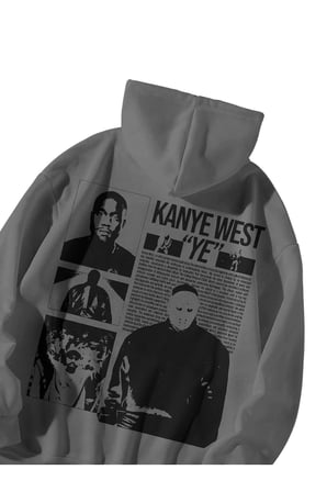 Antrasit Unisex Oversize Hoodie - Kanye West YE Poster Baskılı Kanguru Cepli Kapüşonlu Sweatshirt