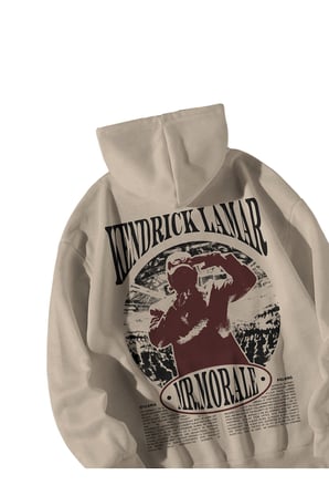 Krem Unisex Oversize Hoodie - Kendrick Lamar Mr. Morale Baskılı Kanguru Cepli Streetwear Sweatshirt