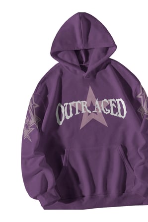 Kadın Erkek Mor Outraged Baskılı Ebstar Oversize Kapşonlu Kanguru Cepli Sweatshirt Hoodie