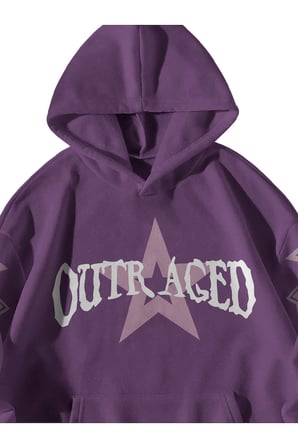 Kadın Erkek Mor Outraged Baskılı Ebstar Oversize Kapşonlu Kanguru Cepli Sweatshirt Hoodie