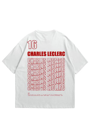 Beyaz Kadın Erkek F1 Legend Charles Leclerc Oversize Bisiklet Yaka Kısa Kollu Tişört