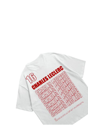 Beyaz Kadın Erkek F1 Legend Charles Leclerc Oversize Bisiklet Yaka Kısa Kollu Tişört