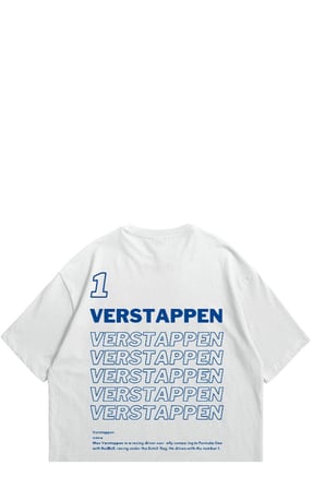 Beyaz Kadın Erkek F1 Legend Max Verstappen Oversize Bisiklet Yaka Kısa Kollu Tişört