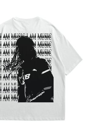 Kadın Erkek Beyaz Playboi Carti I am Music Baskılı Oversize Bisiklet Yaka Kısa Kollu Tişört