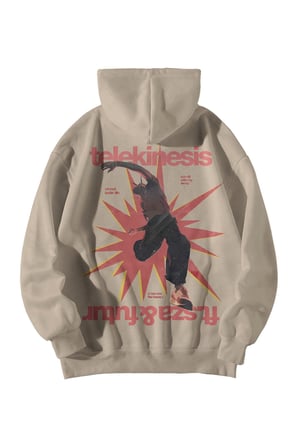 Krem Unisex Oversize Hoodie - Travis Scott Telekinesis Baskılı Kanguru Cepli Streetwear Sweatshirt