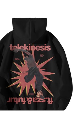 Siyah Unisex Oversize Hoodie - Travis Scott Telekinesis Baskılı Kanguru Cepli Streetwear Sweatshirt