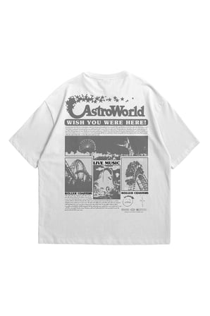 Kadın Erkek Beyaz Travis Scott Wish You Were Here Baskılı Oversize Bisiklet Yaka Kısa Kollu Tişört