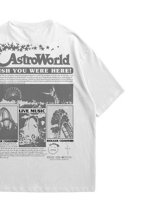 Kadın Erkek Beyaz Travis Scott Wish You Were Here Baskılı Oversize Bisiklet Yaka Kısa Kollu Tişört