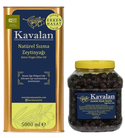 5 Lt Erken Hasat Soğuk Sıkım Zeytinyağı + 2 Kg Gemlik Siyah Zeytin
