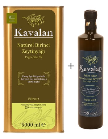5 Lt Natürel Birinci Zeytinyağı + 750 ml Erken Hasat Soğuk Sıkım Zeytinyağı