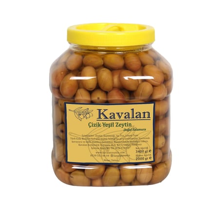 2 Kg Süzme Ağırlık - Domat Çizik Yeşil Zeytin -3000cc-