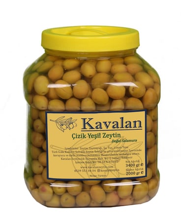 2 Kg Süzme Ağırlık- Ayvalık Çizik Yeşil Zeytin -3000cc-