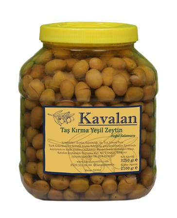 2100 gr Süzme Ağırlık - Ayvalık Taş Kırma Yeşil Zeytin Doğal Salamura 3000cc