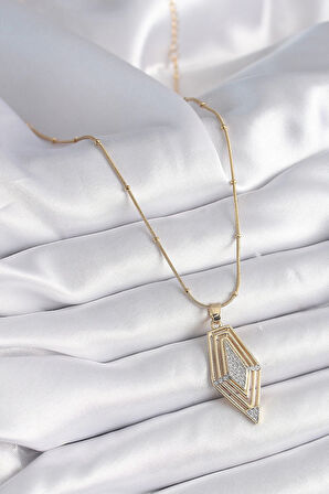 pilelistore 316L Çelik Gold Renk Zirkon Taşlı Vintage Model Kadın Kolye - TJ-BKO9517