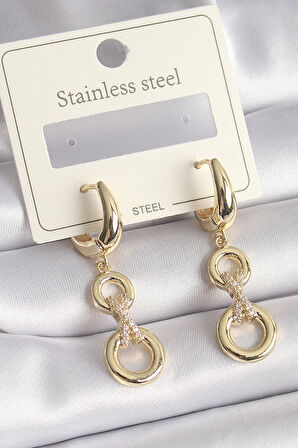 pilelistore 316L Çelik Gold Renk Zirkon Taş Detaylı Sallantı Model Kadın Küpe - TJ-BKP9710