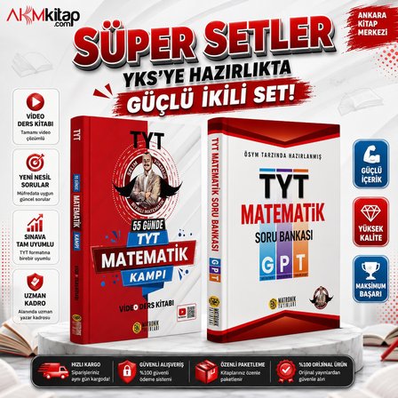 Bıyıklı Matematik 55 Günde TYT Matematik Kampı Video Ders Kitabı ve GPT Soru Bankası Seti 2 Kitap