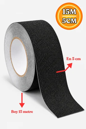 Kaydırmaz Bant Zemin ve Merdiven Güvenlik Bandı 5 cm x 15 Metre Kendinden Yapışkanlı PVC Akrilik Kaymaz Bant İç Dış Mekan Suya Dayanıklı Merdiven Rampa Havuz Kenarı Kaydırmaz Şerit