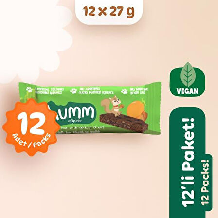 Organik Vegan Kayısılı ve Fındıklı Yulaf Bar Atıştırmalık Paketi - 12 adet